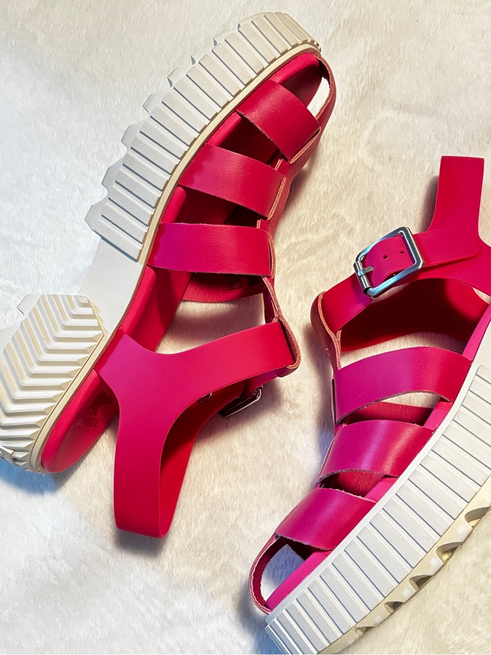 Sorel Hot Pink Strappy Lug-Sole Sandals